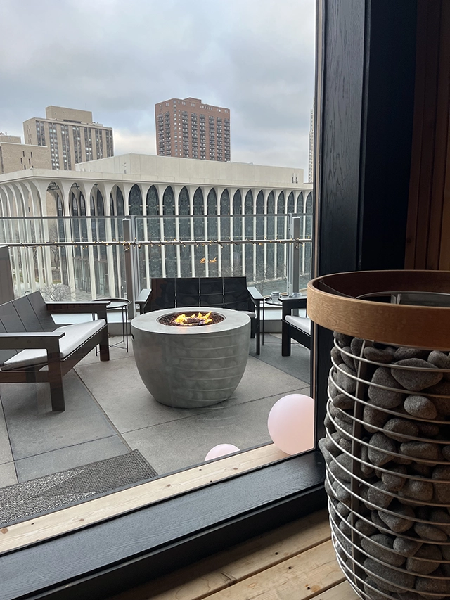 View from an urban rooftop sauna.