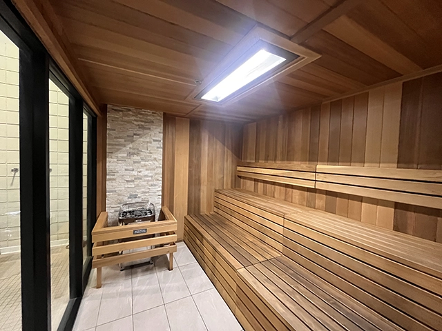 Sauna interior with all clear cedar.